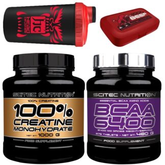 SCITEC 100% CREATINE 1 KG CREATINA POLVERE + 375 AMINOACIDI RAMIFICATI BCAA 6400