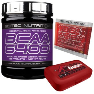 Scitec Nutrition BCAA 6400 Aminoacidi Ramificati 125cpr.+PORTAPILLOLE+WHEY 100%