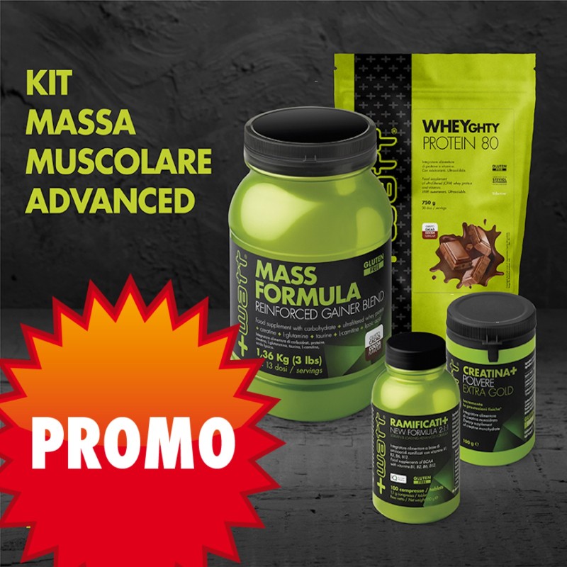 +WATT KIT MASSA MUSCOLARE MASS FORMULA - RAMIFICATI BCAA - CREATINA - PROTEINE